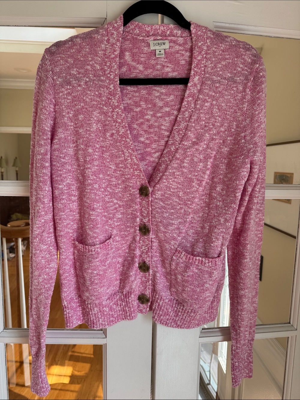 J. Crew Pink Marled V-Neck Button Front Cardigan